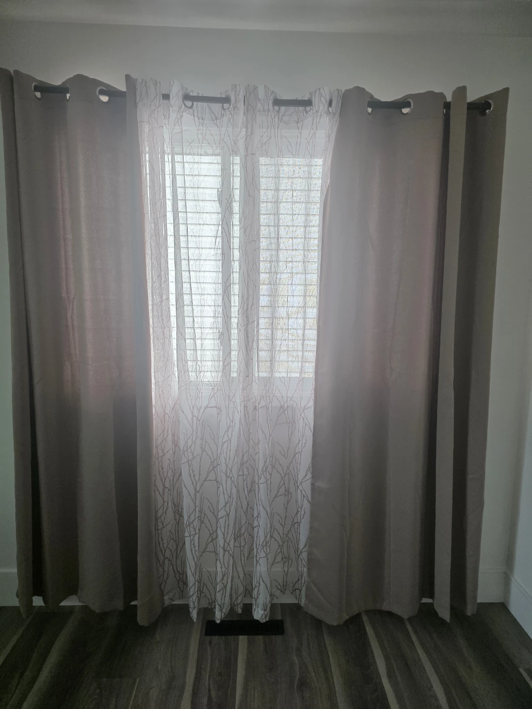Taupe 4-Panel Curtain Set with Sheer Overlay