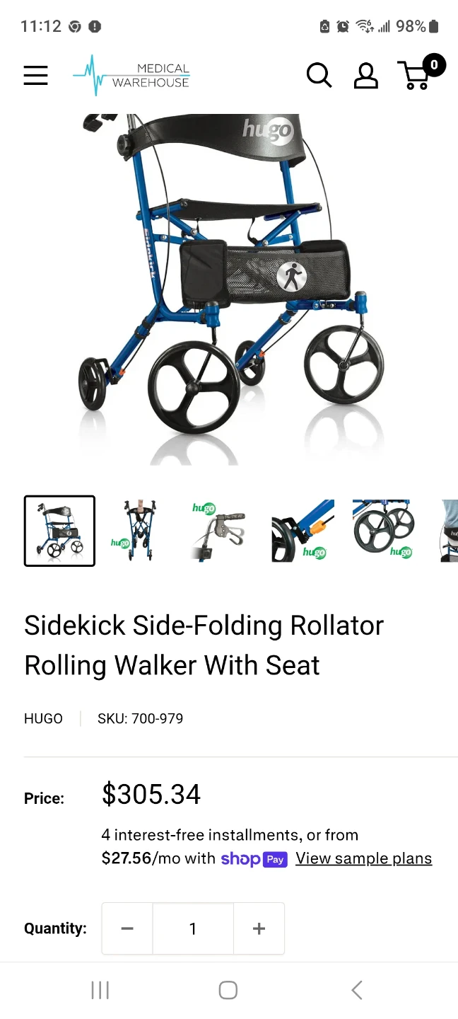 Hugo Sidekick Side-Folding Rollator Rolling Walker With Seat