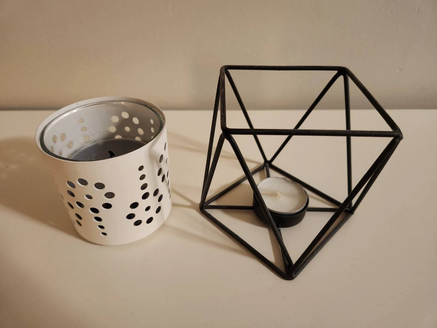 Geometric Metal Candle Holder & White Perforated Tealight Holder