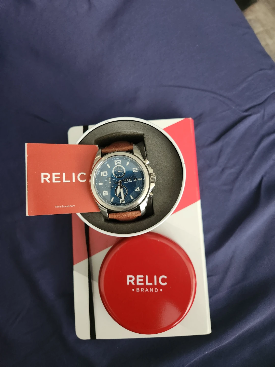 Relic Men's Blue Dual Time Leather Watch