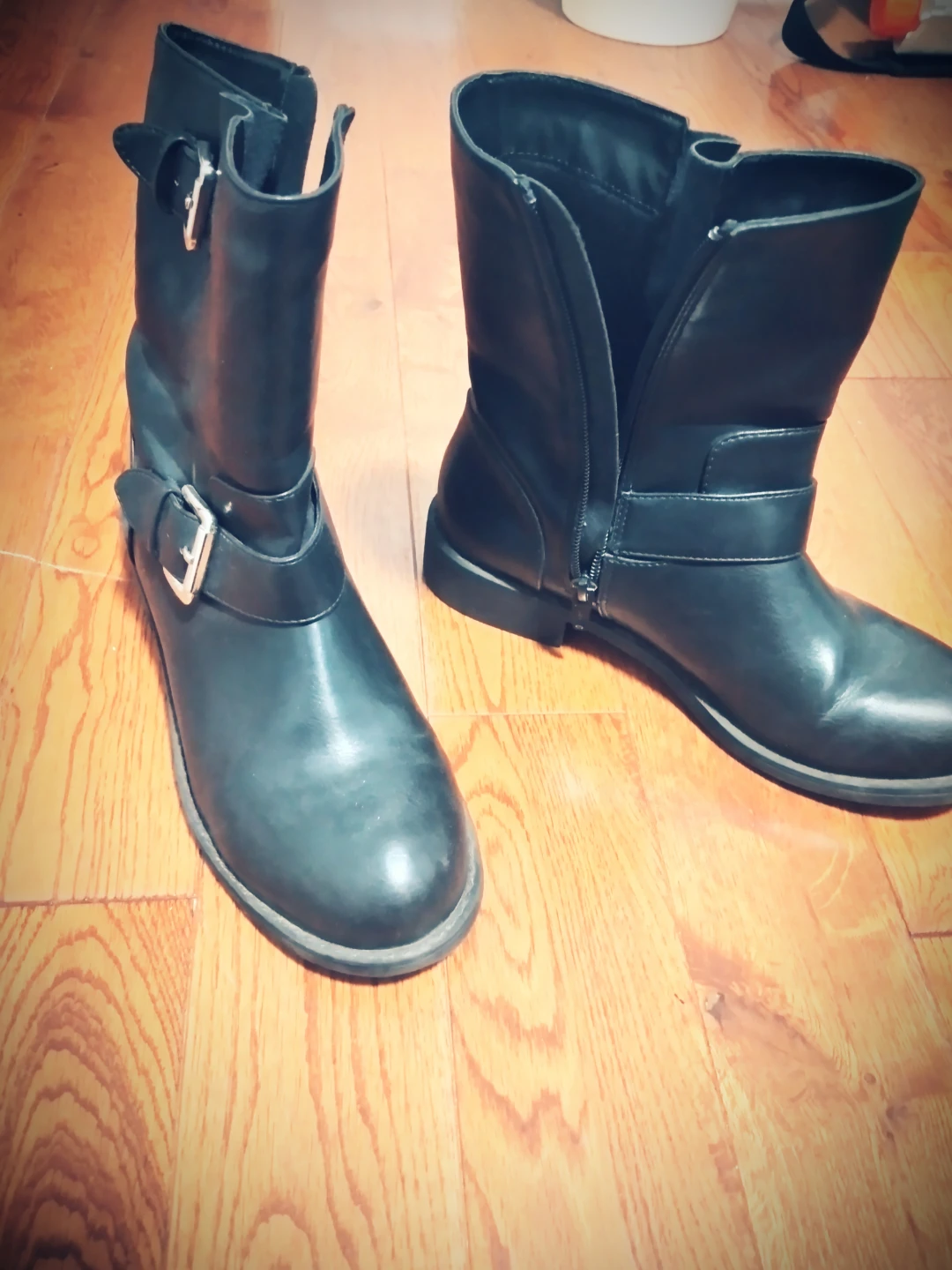 Black Leather Buckle Moto Boots - photo 2