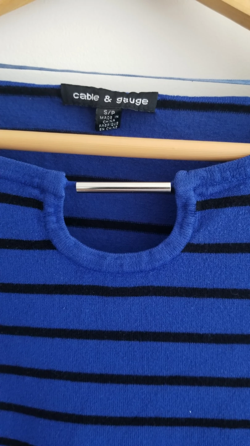 Blue and Black Striped 3/4 Sleeve Top Size Small - photo 2