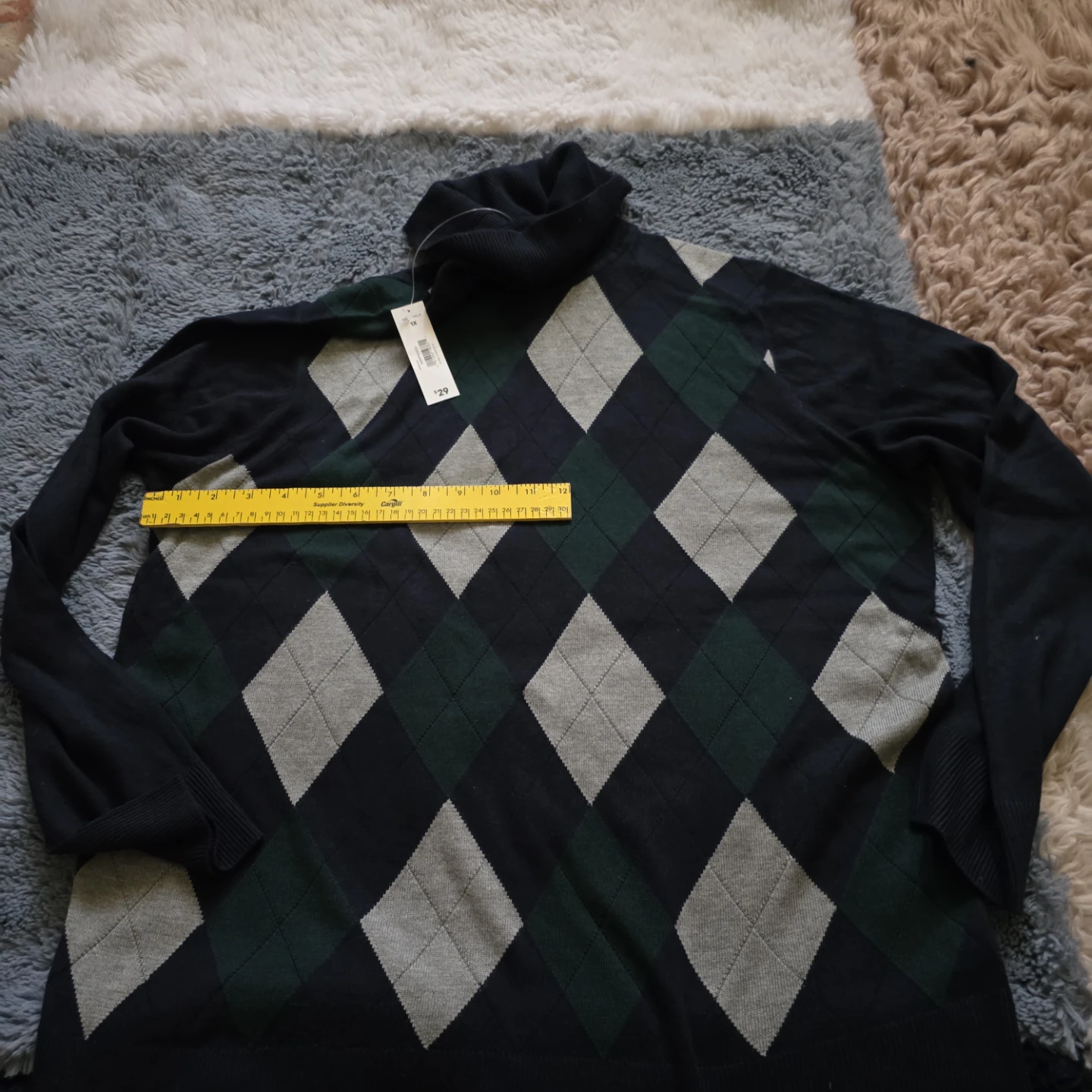 Men's 1X Argyle Turtleneck Sweater