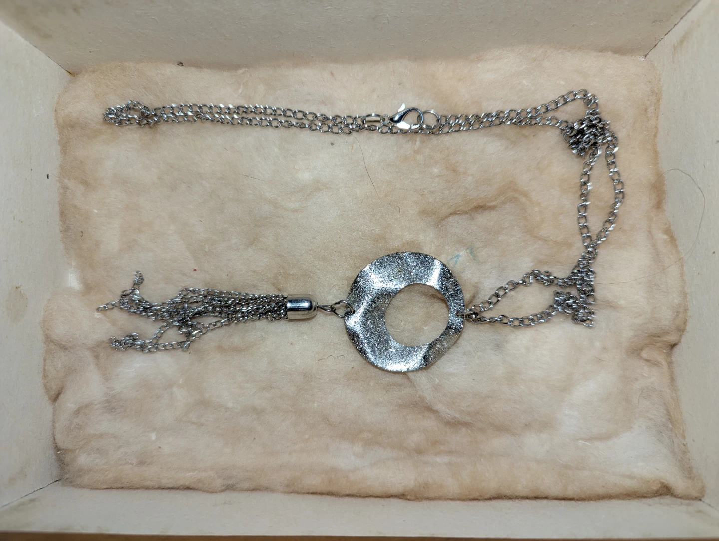 Silver-tone Circle Pendant Necklace with Tassel