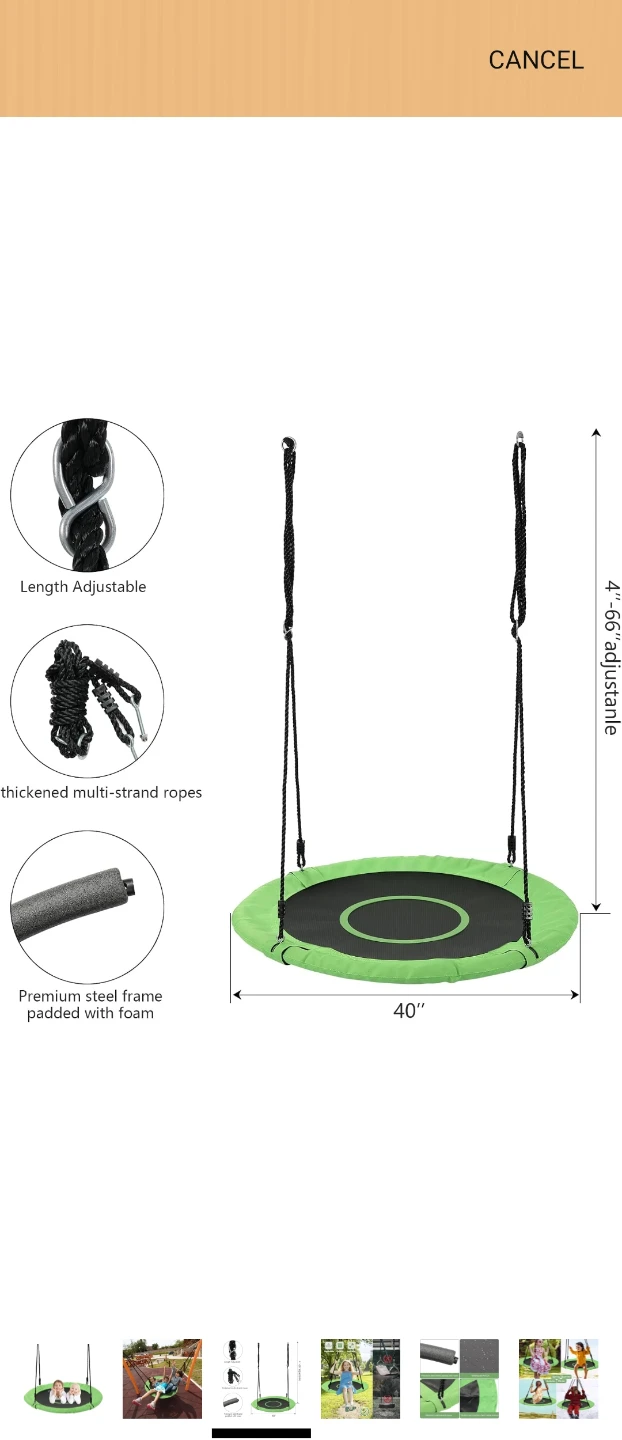40" Round Disc Swing Set with Adjustable Ropes - photo 3