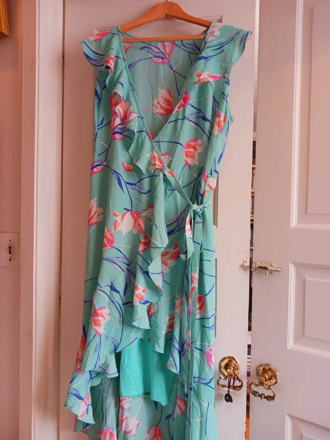 New!! Donna Morgan Floral Boho Ruffled Wrap Dress. XL. - photo 3