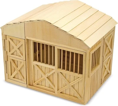 Wooden Toy Barn with Fence and Accessories