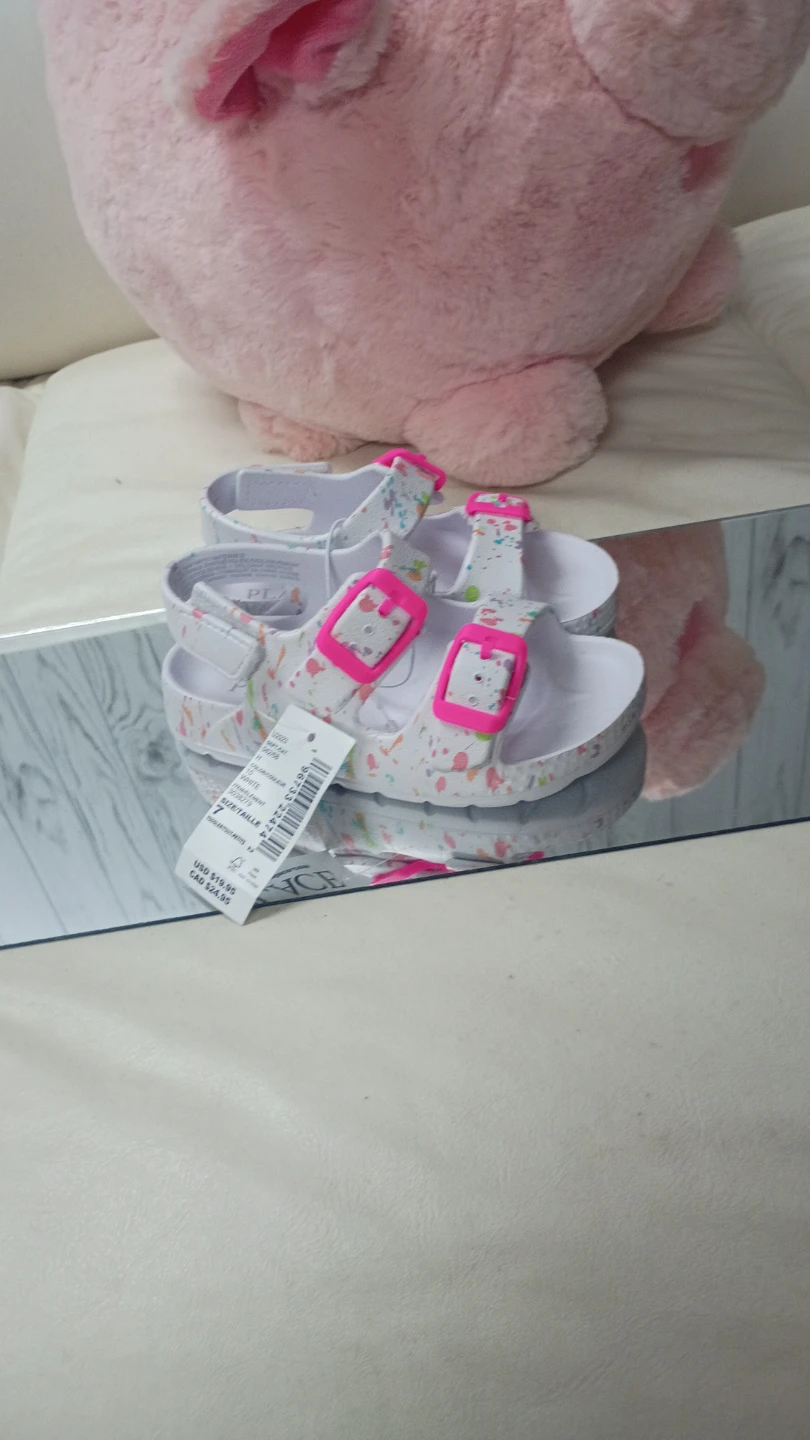 Girl's White Pink Buckle Sandals Size 7