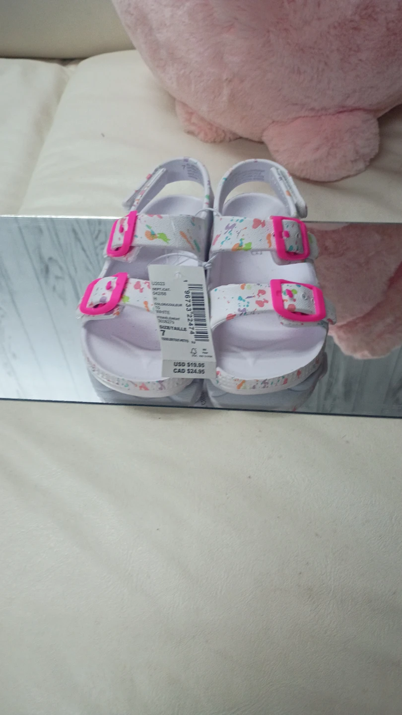 Girl's White Pink Buckle Sandals Size 7 - photo 2
