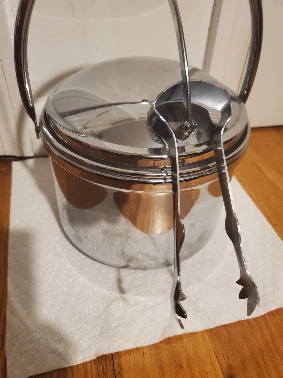 Vintage Silver Tone Ice Bucket with Tongs - photo 4