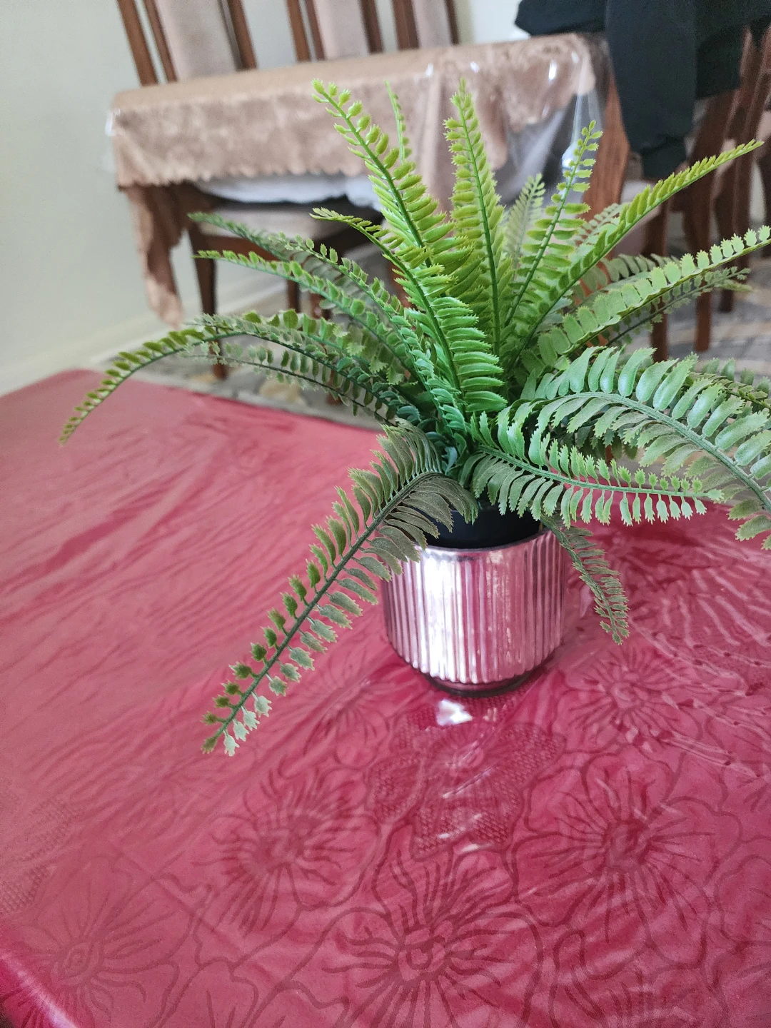 Artificial Fern Plant in Silver Ribbed Pot - photo 2