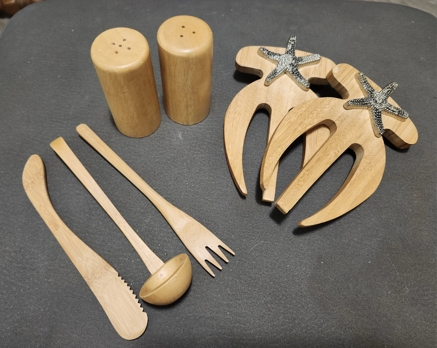Wooden Salt and Pepper Shakers & Salad Servers Set