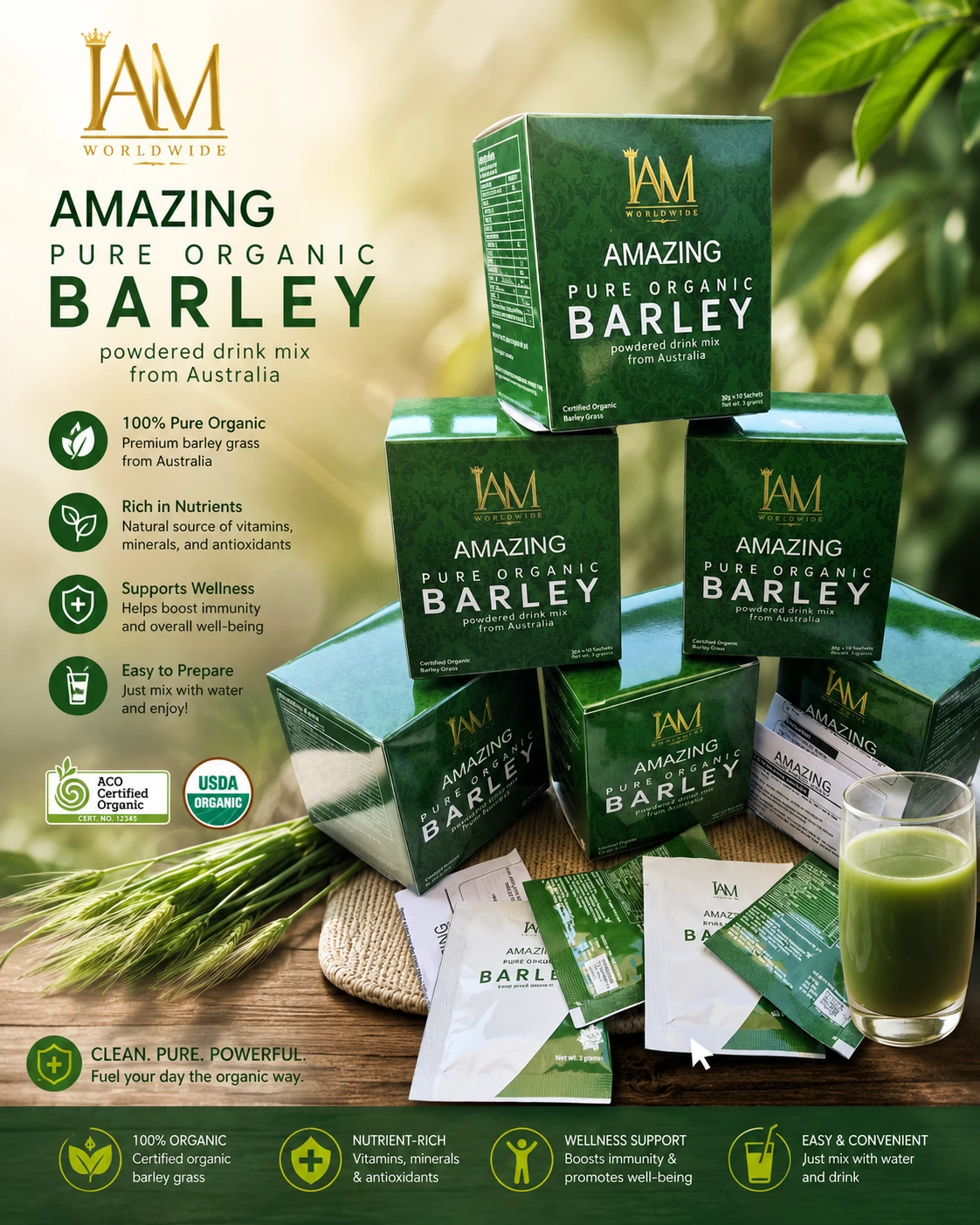 IAM Worldwide Amazing Pure Organic Barley Drink Mix
