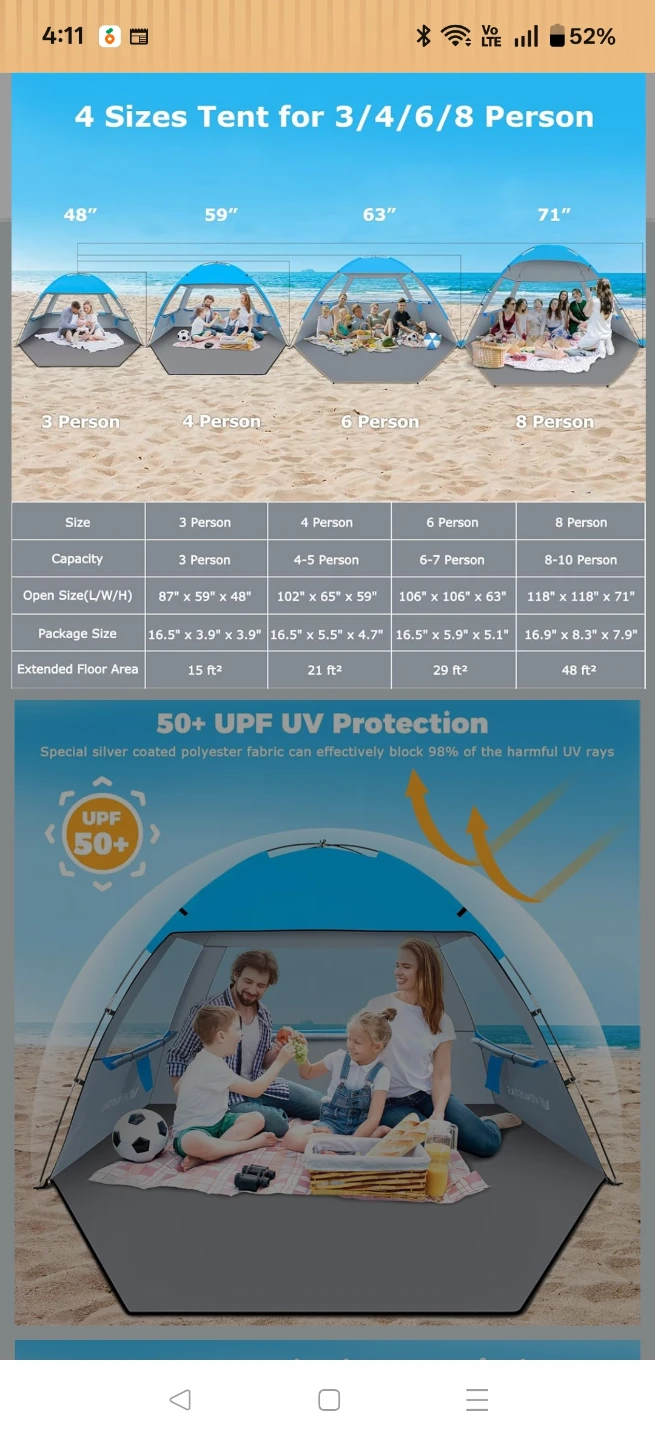 VENUSTAS 4 Person Beach Tent - photo 2