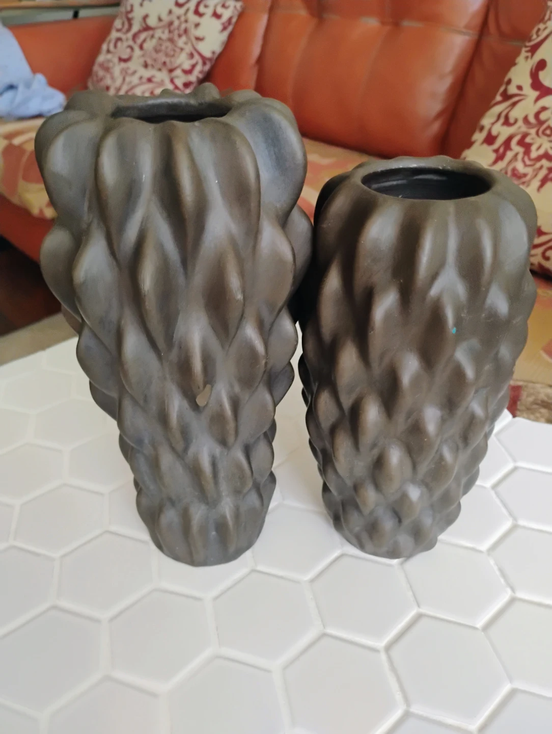 Set of 2 Dark Brown Textured Vases