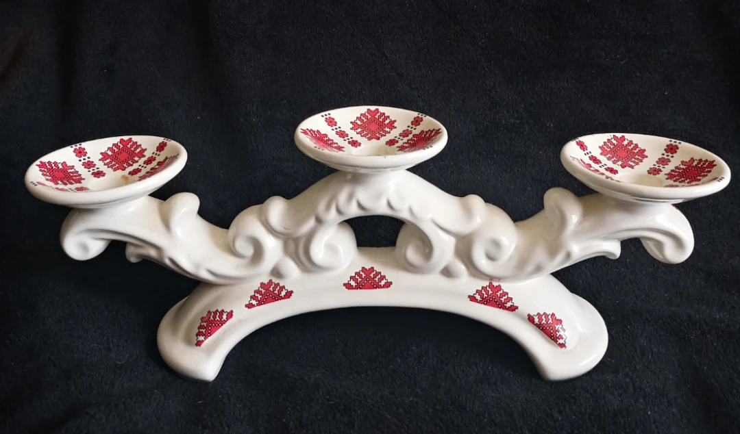 2 Cups & Decorative Tray & Candle Holder Ukranian Pattern - photo 3