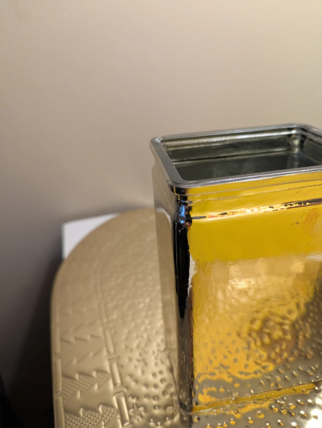 Glass Jar with Yellow Metallic Finish