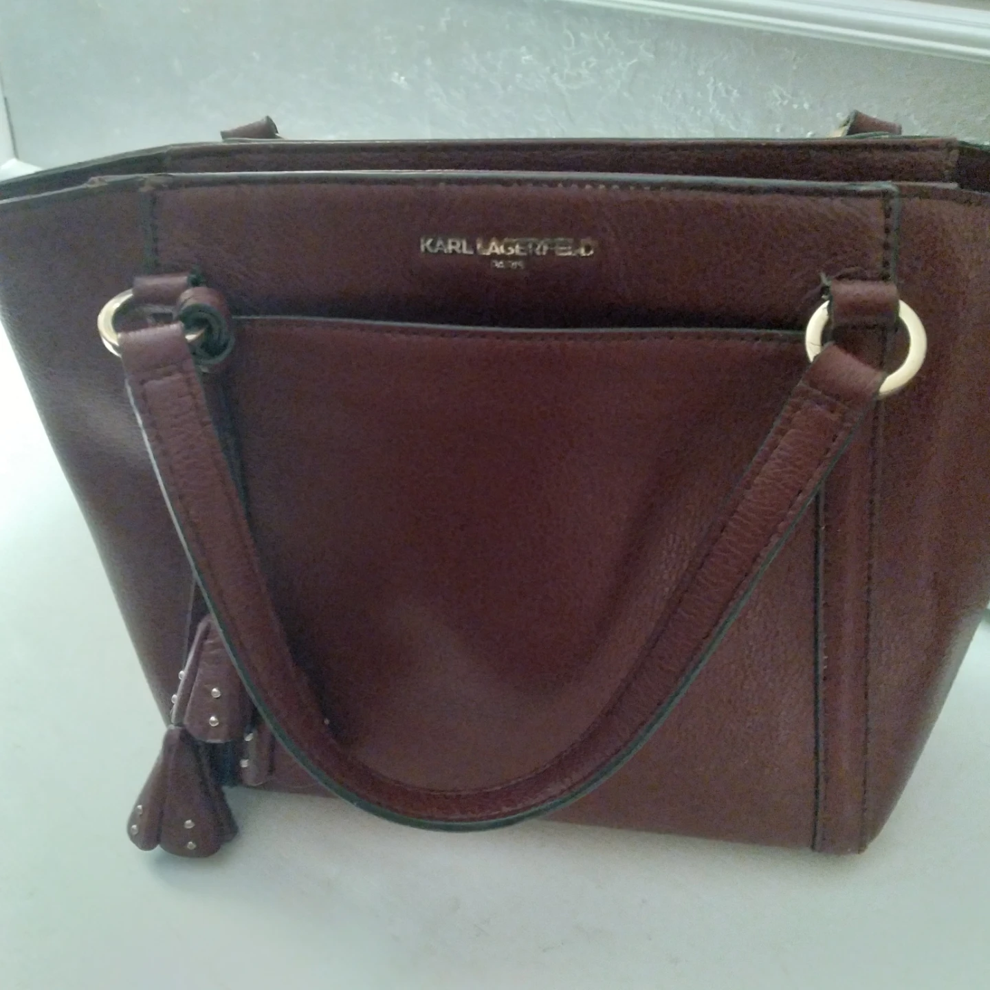 Karl Lagerfeld Maroon Leather Tote Bag
