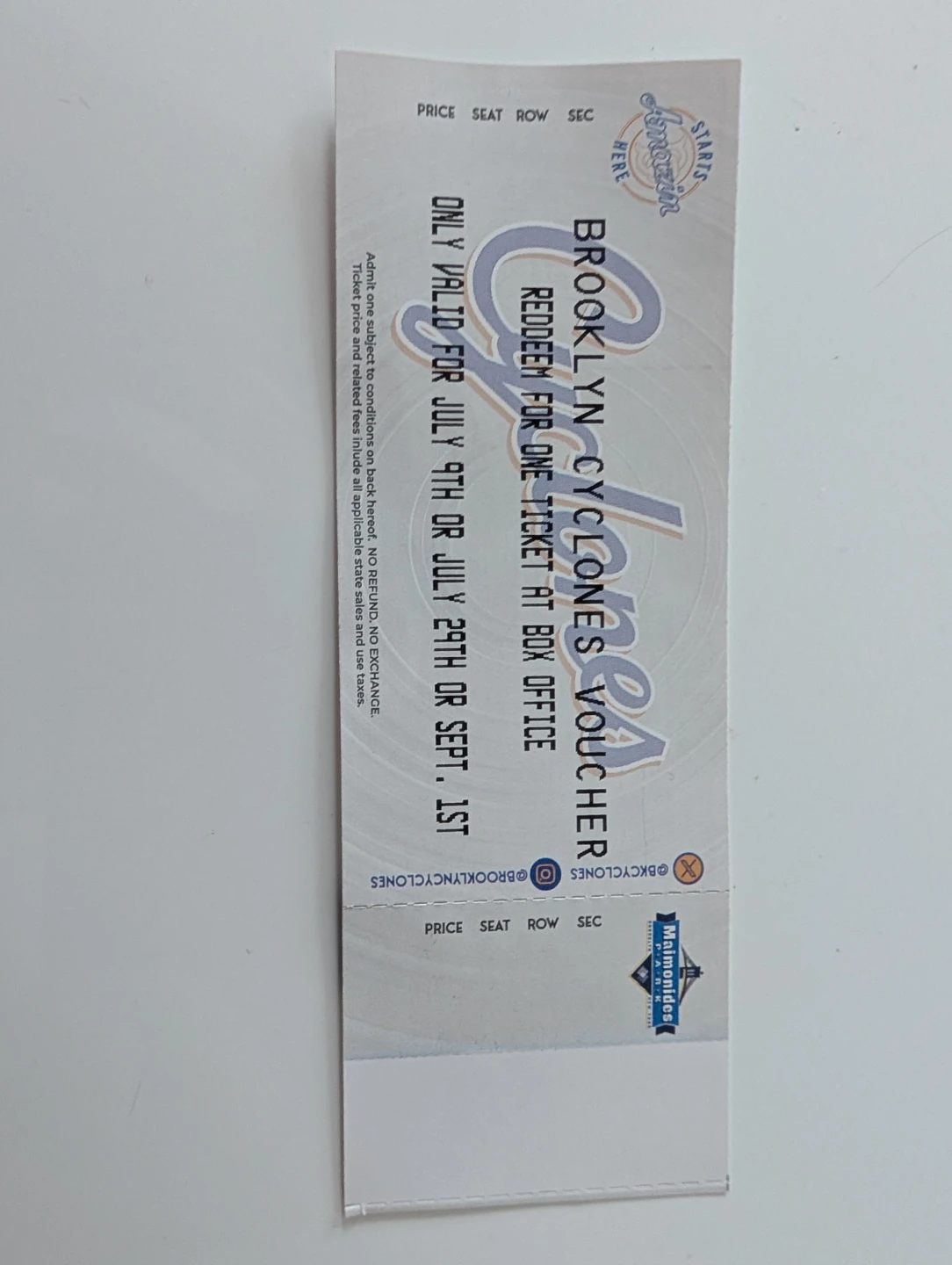 Brooklyn Cyclones Voucher - July 9th or July 29th