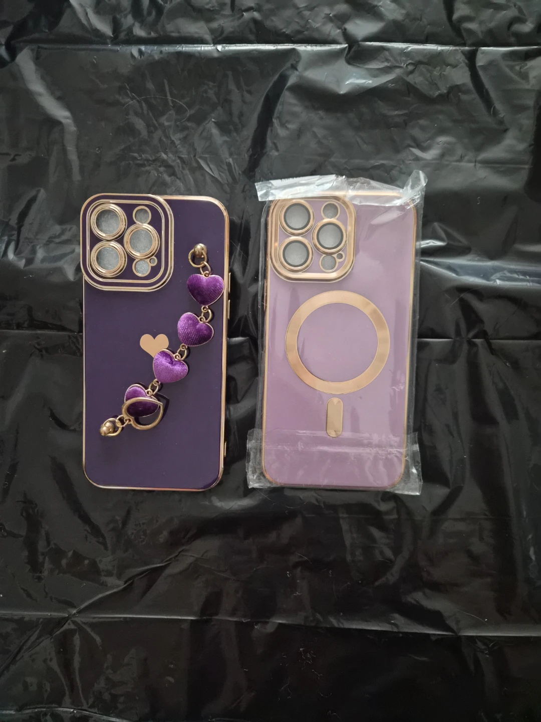 Purple iPhone Case with Heart Charm and MagSafe Case