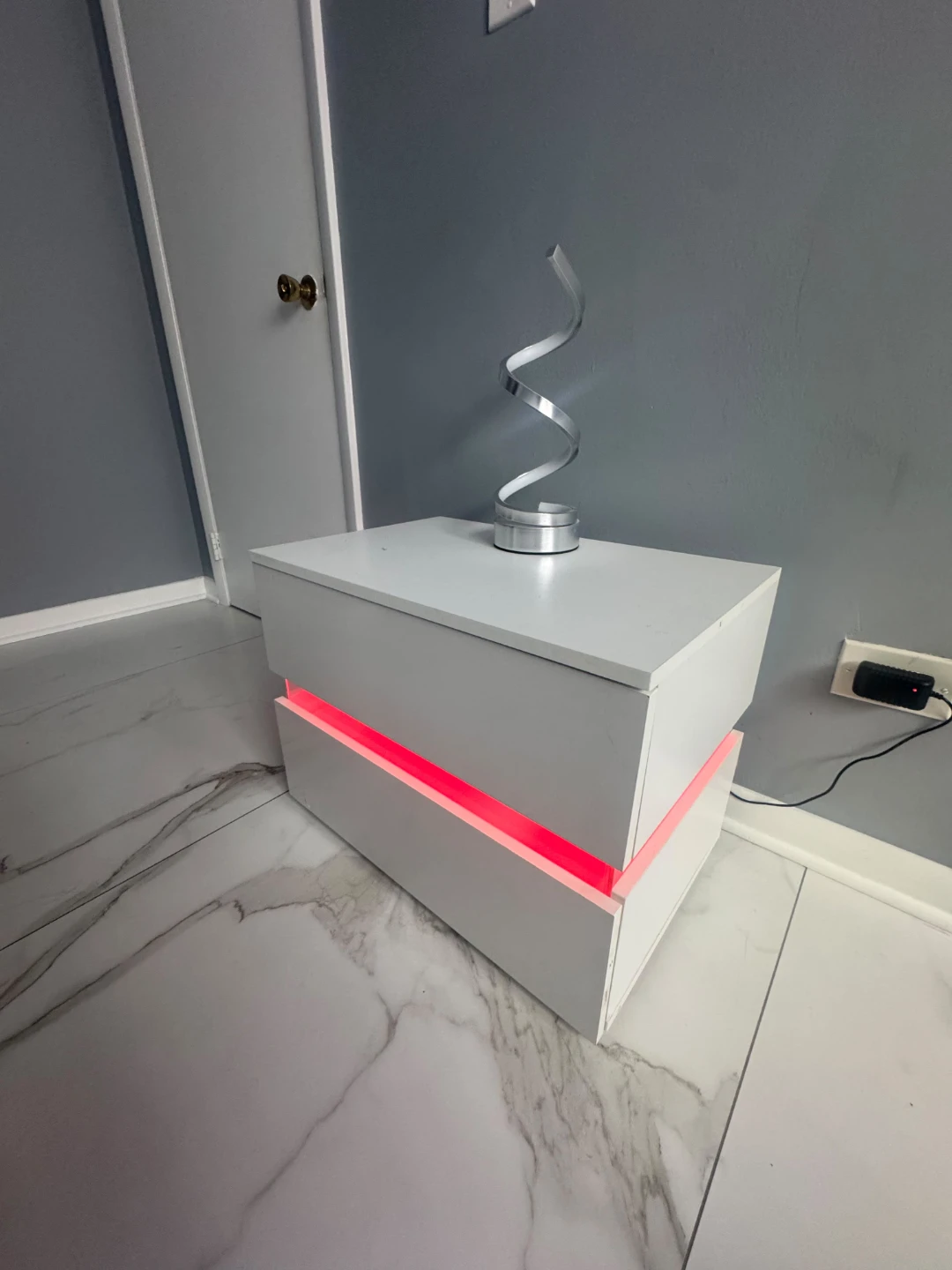 White 2-Drawer LED Nightstand - photo 3