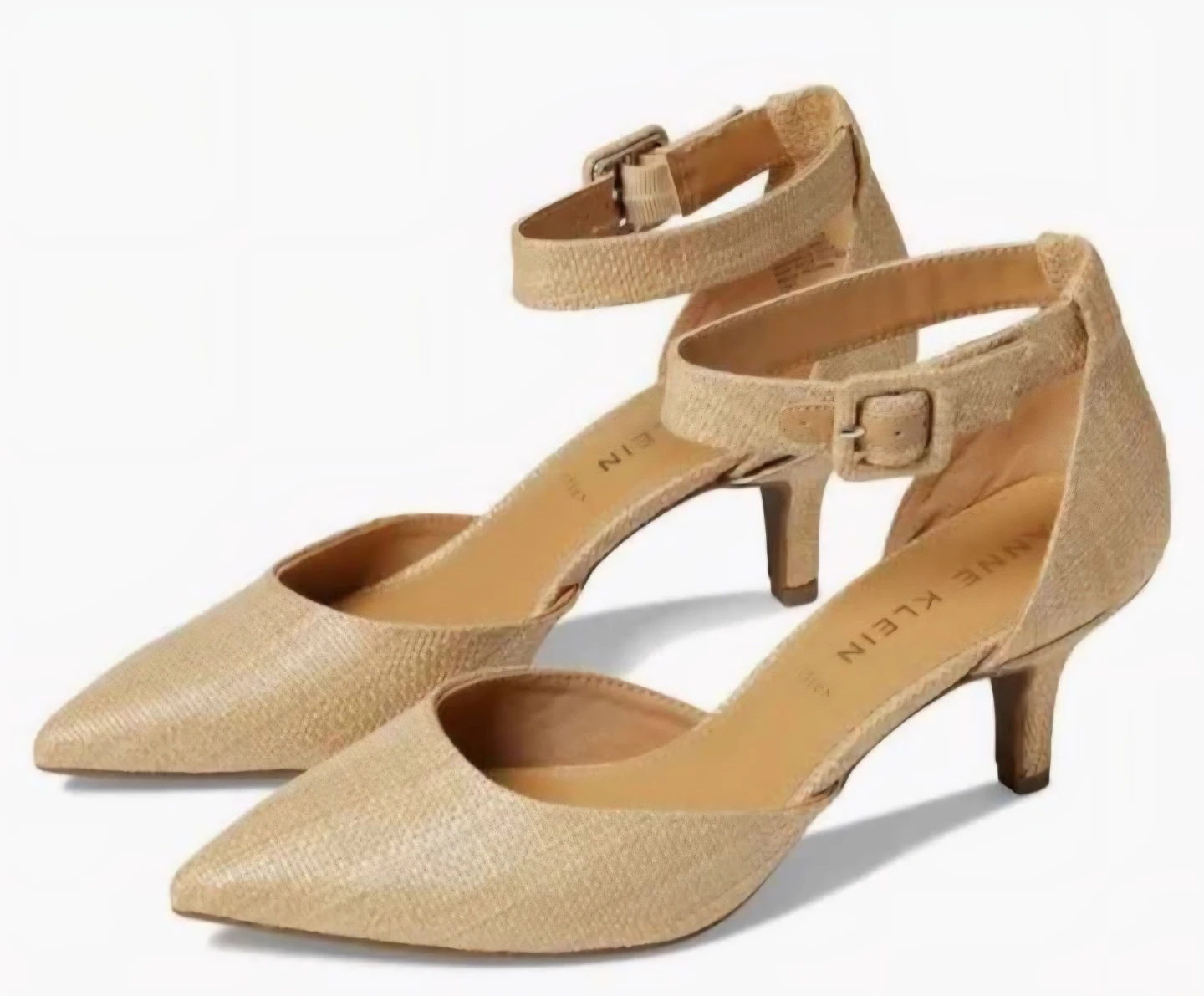 Anne Klein Women's Gold Woven Ankle Strap Heels