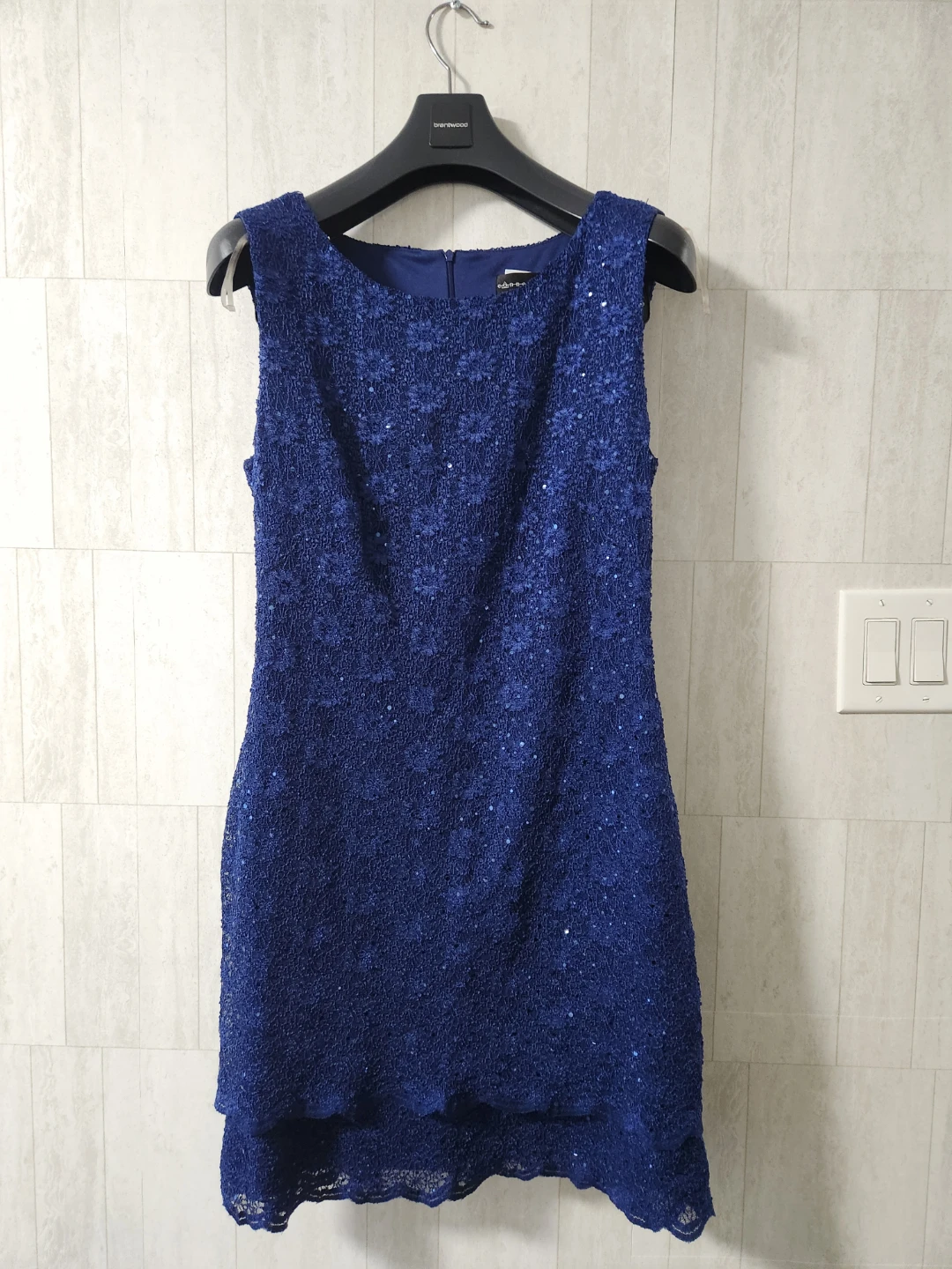 Tahari Blue Sequin Lace Dress