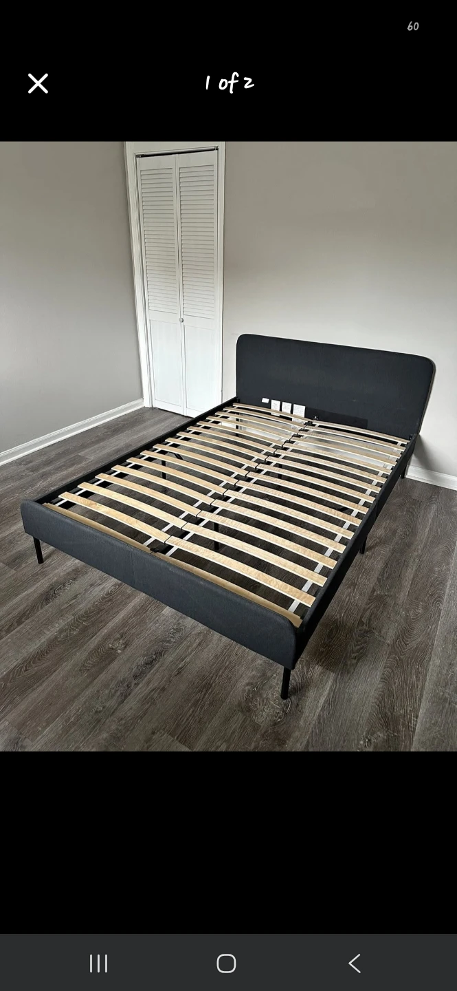 Dark Gray Upholstered Bed Frame with Mattress