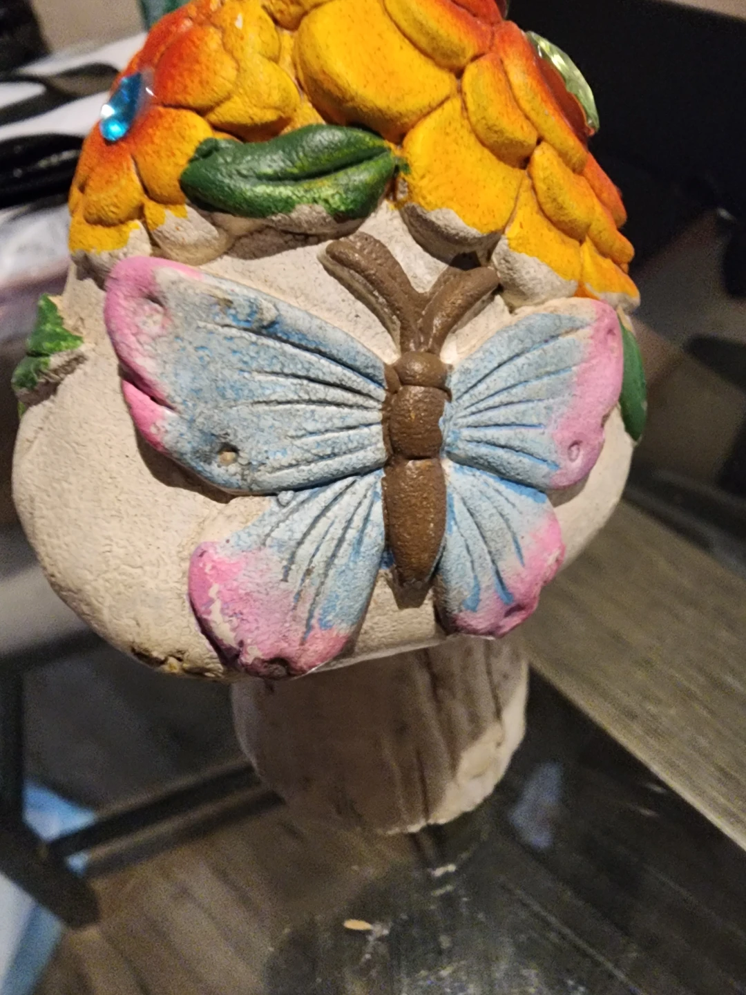 Decorative Mushroom Figurine with Flowers and Butterfly - photo 2