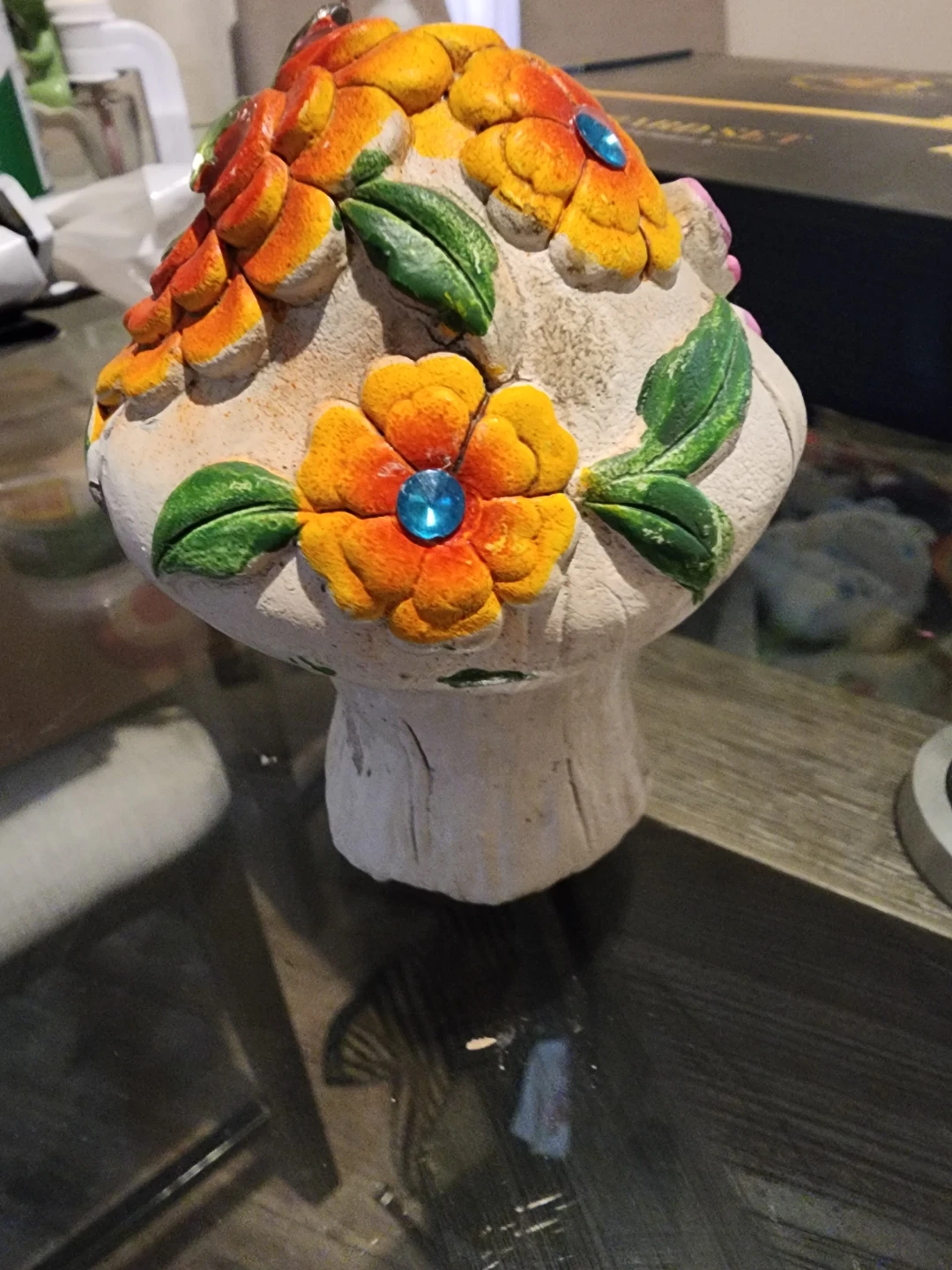 Decorative Mushroom Figurine with Flowers and Butterfly - photo 3
