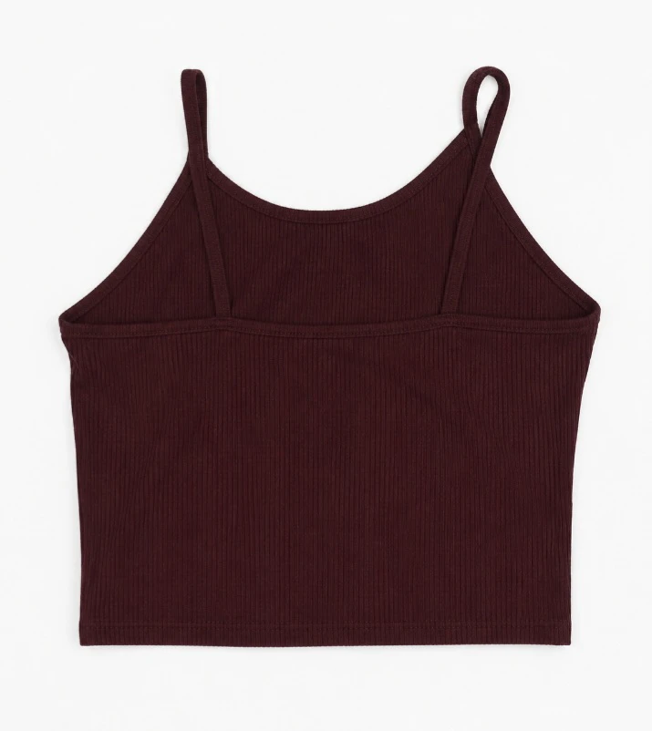 Ribbed Spaghetti Strap Crop Top - Burgundy - photo 3