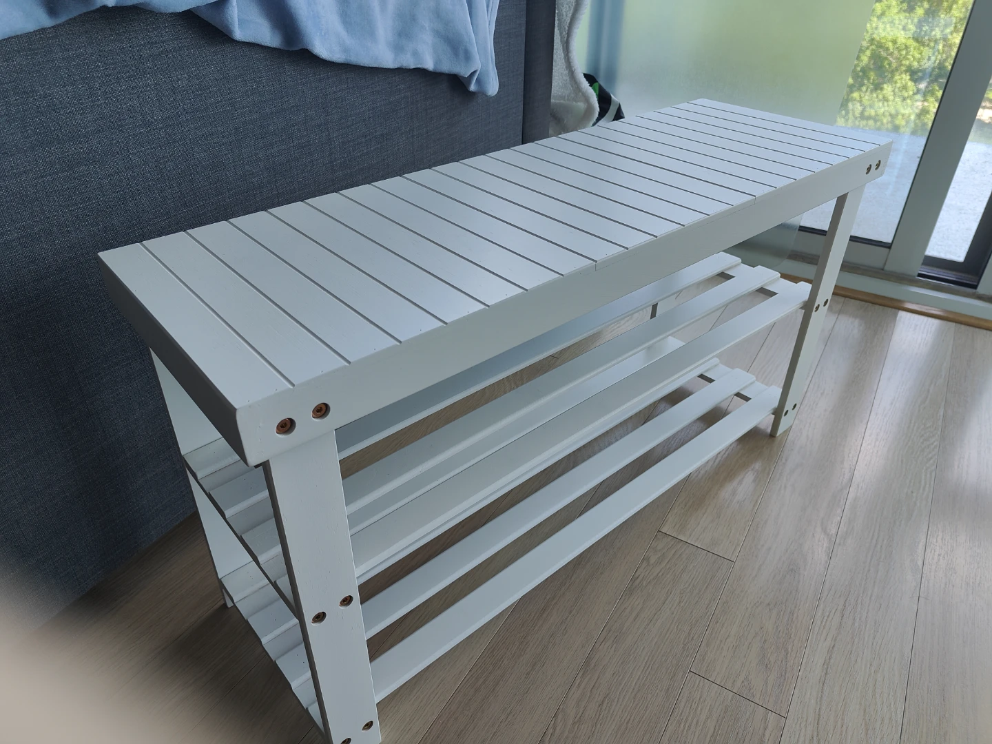 SMIBUY 3-Tier Bamboo Shoe Rack Bench - White