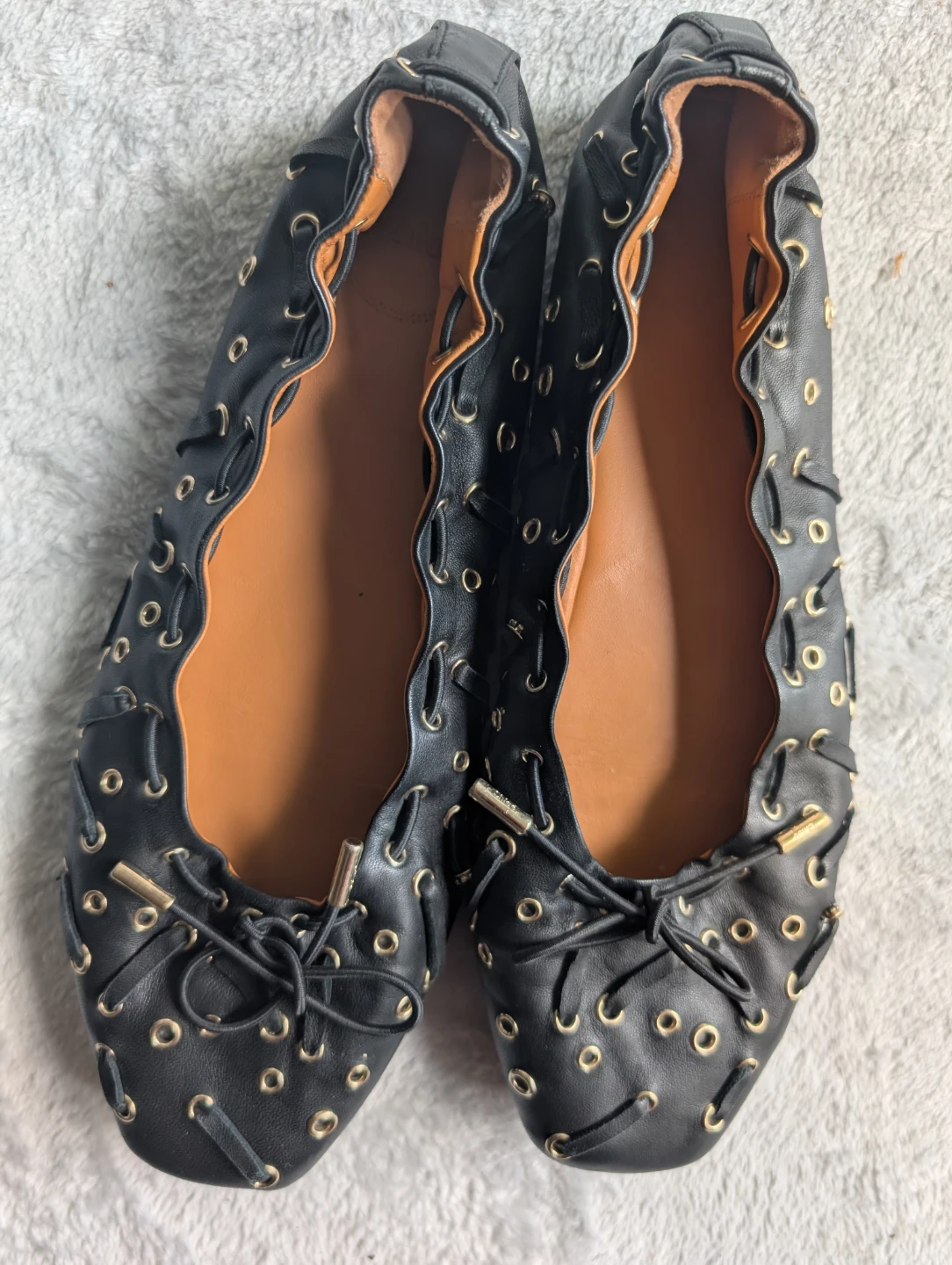 ⚽Chloé Black Leather Oracia Grommet Ballet Flats – Size 39.5 - photo 5