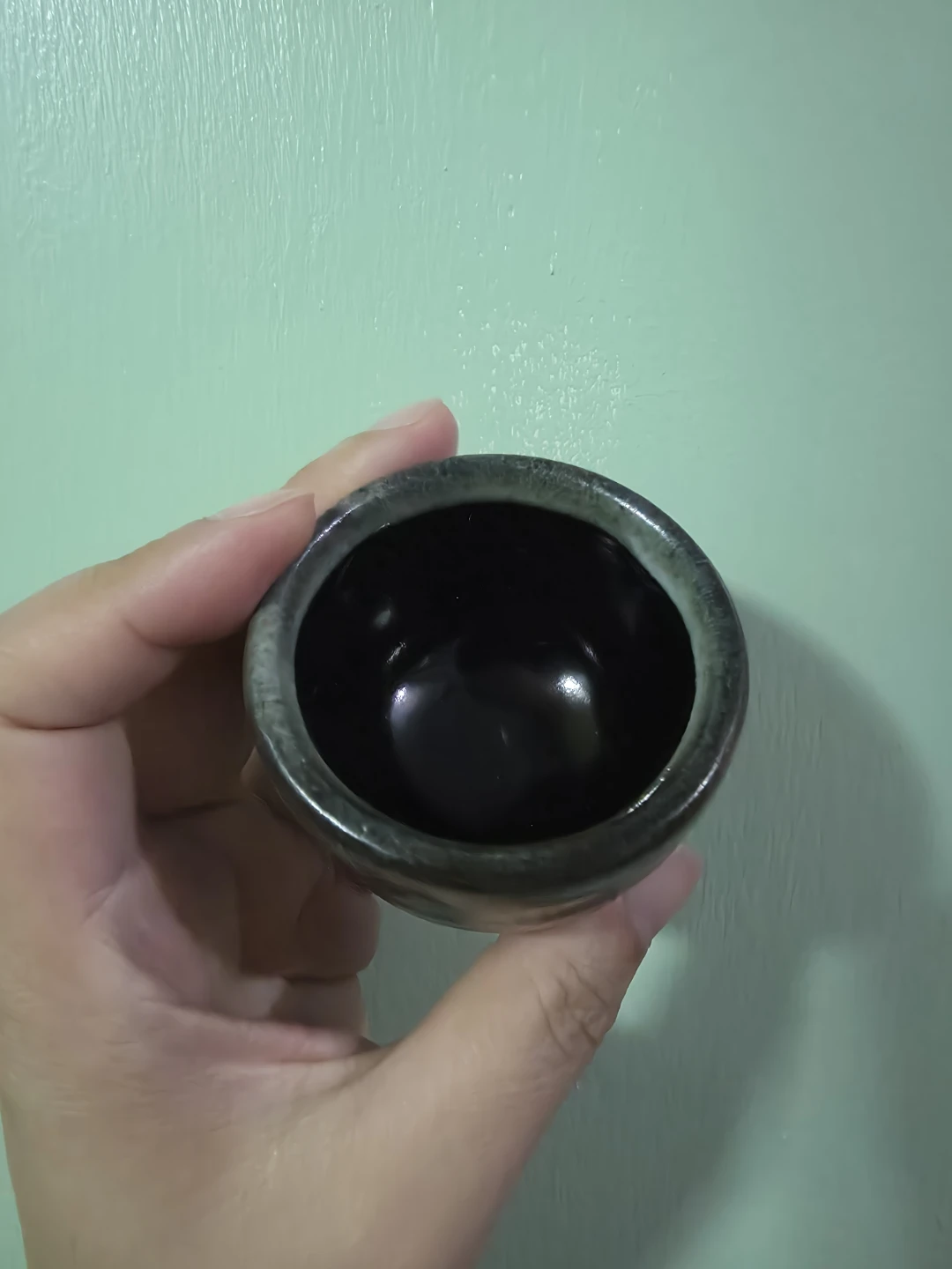 Small Black & Green Ceramic Sake Cup ⚽️ - photo 3