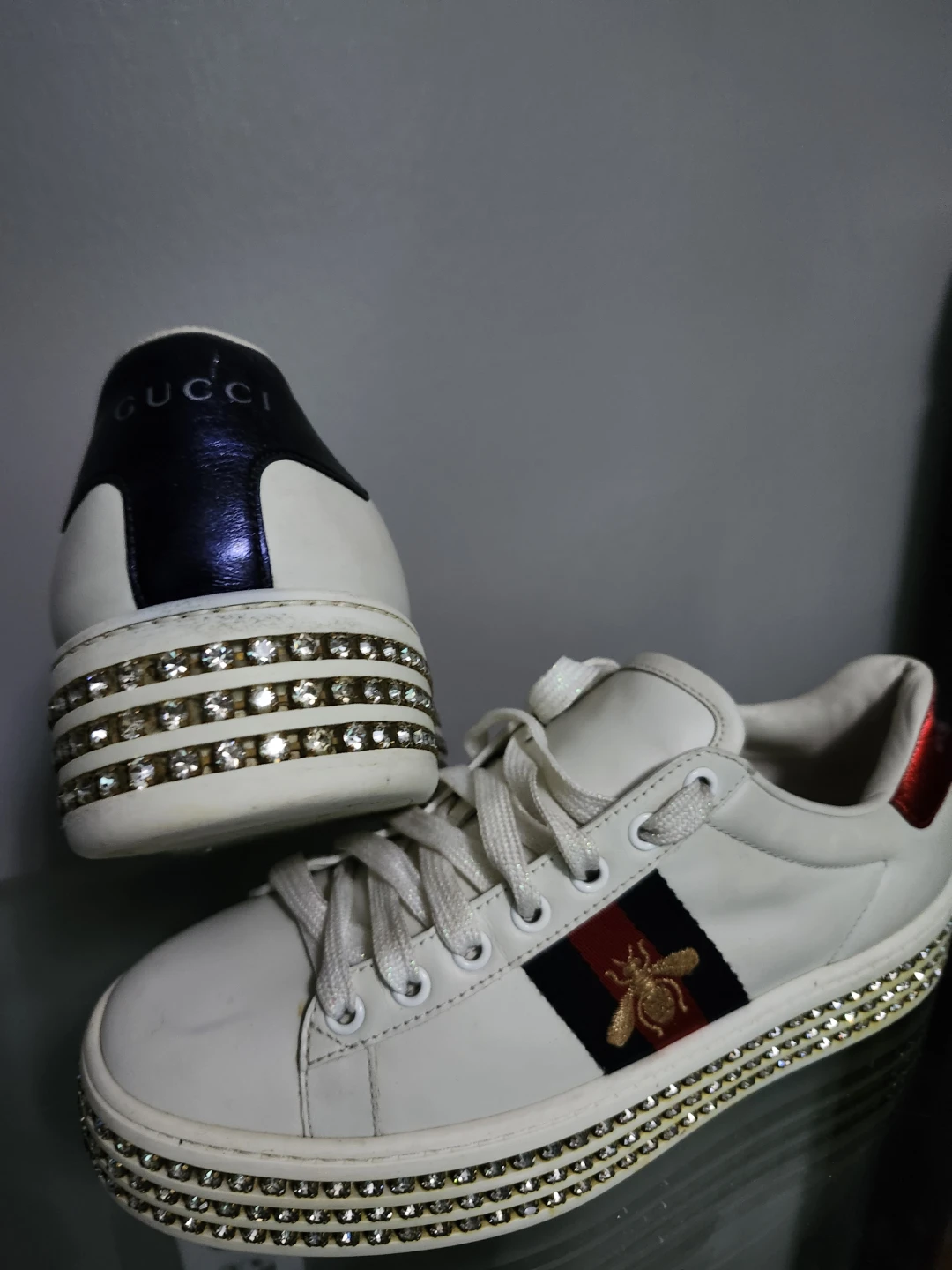Size 8 Gucci Ace Bee Platform Sneakers with Crystals - photo 2