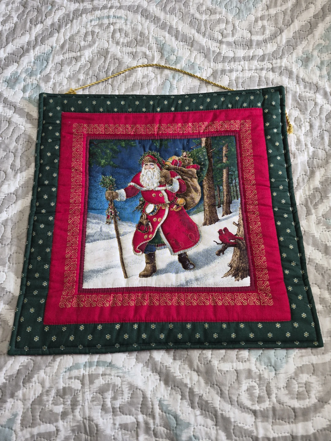 Holiday Christmas Quilted Santa Wall Hanging Decor