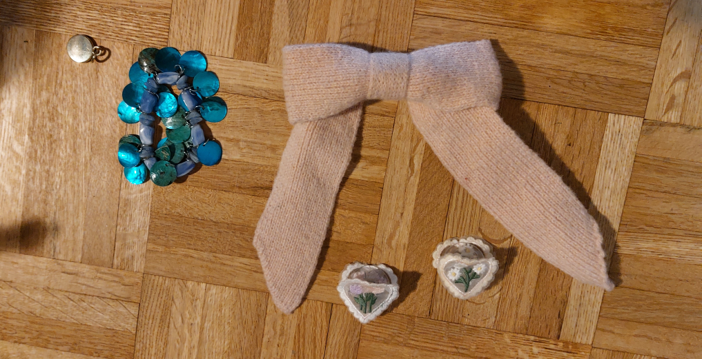 Pink Knitted Headband with Hair Clips and Bracelet