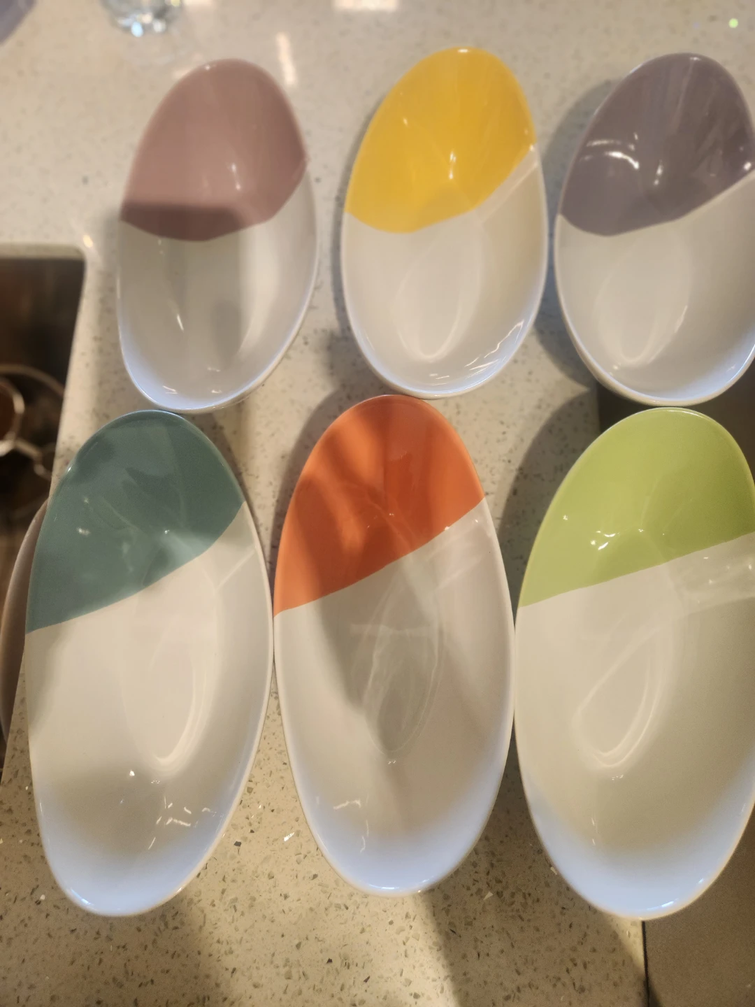 Set of 6 colourful oval dipping bowls