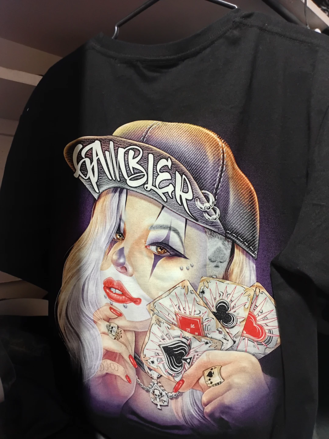 Black T-Shirt with Gambler Clown Graphic