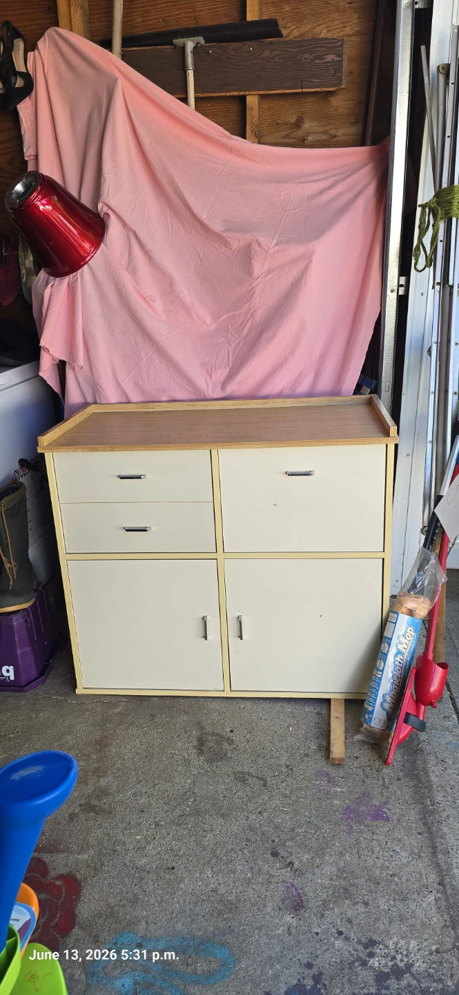 Vintage Storage Cabinet with Drawers and Doors