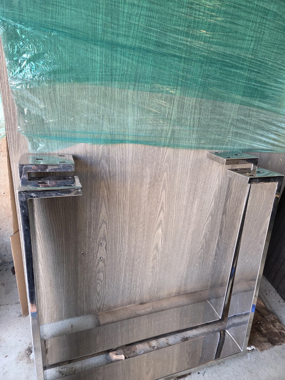 Wood grain table top with chrome legs