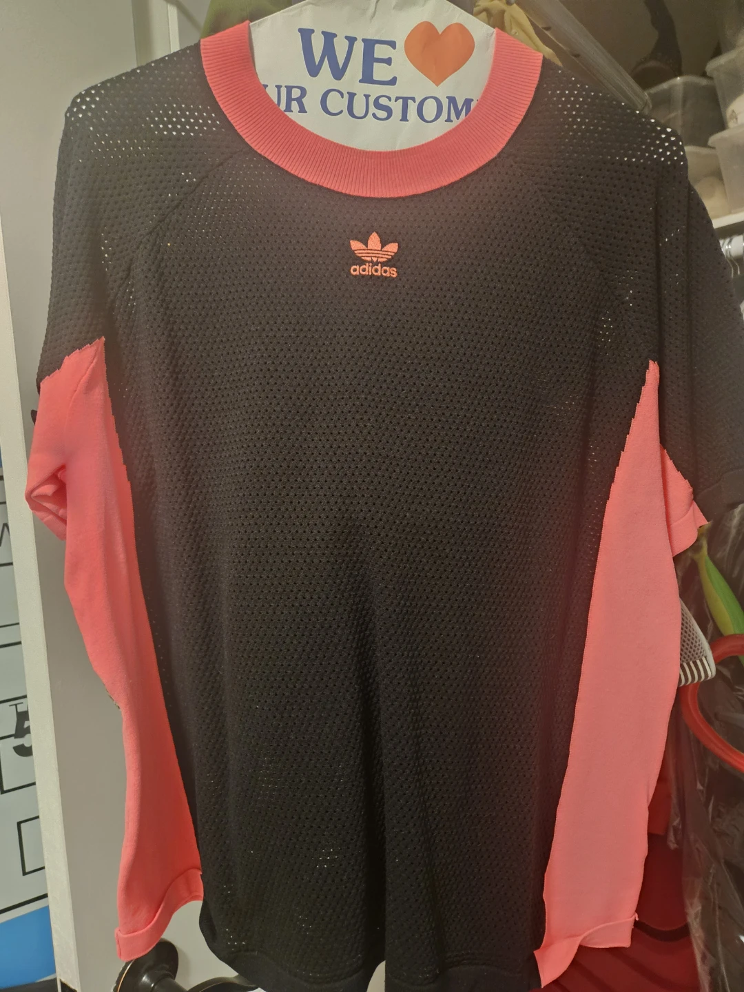 Adidas Black and Pink Mesh T-Shirt