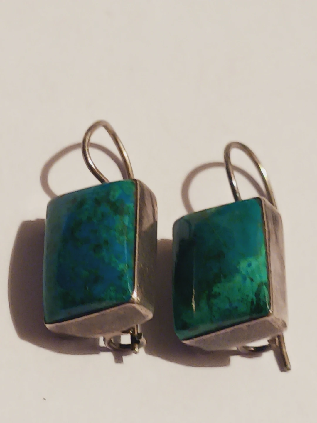 Sterling Silver 925 Turquoise Square Dangle Earrings - photo 3