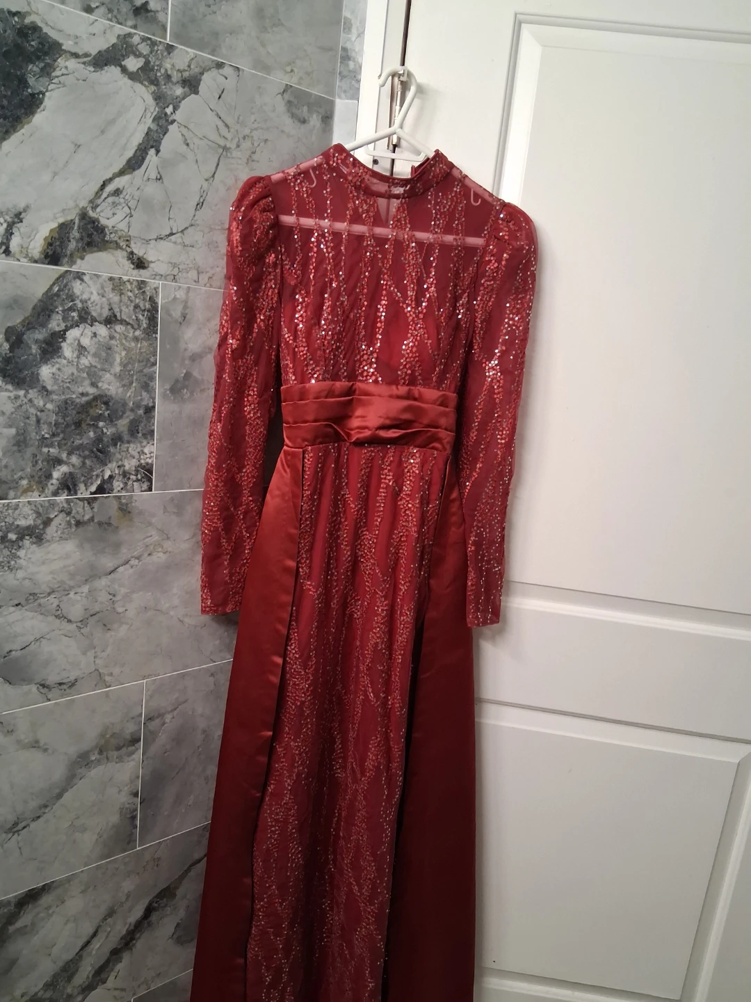 Red Sequin Evening Gown