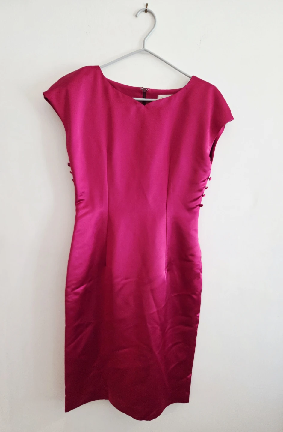 Women's Pink Satin Dress with Floral Scarf Accent