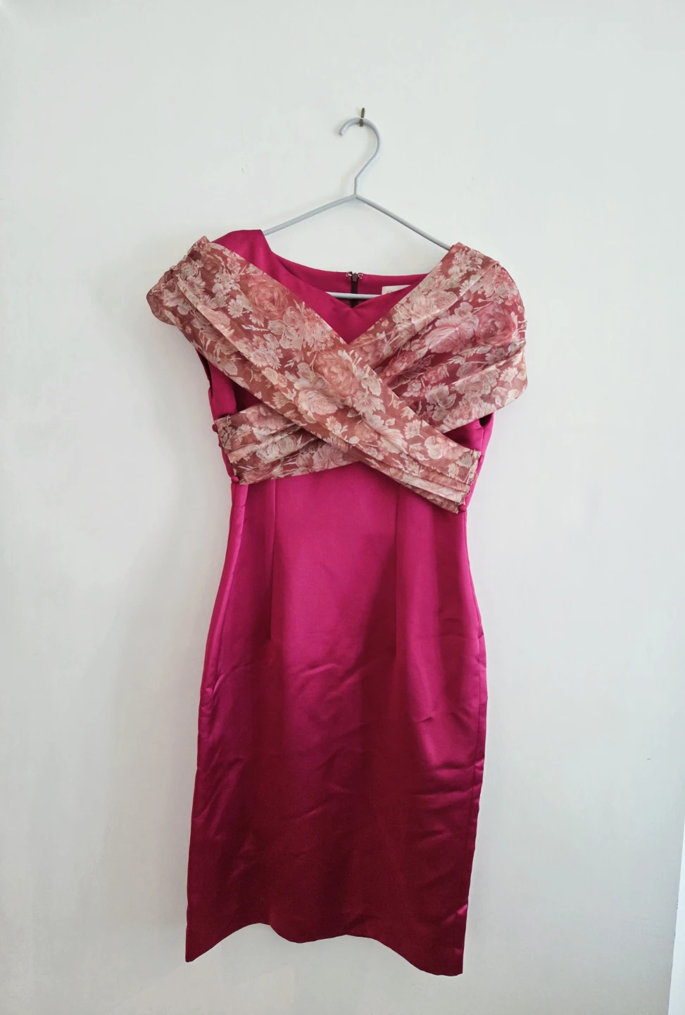 Women's Pink Satin Dress with Floral Scarf Accent - photo 3