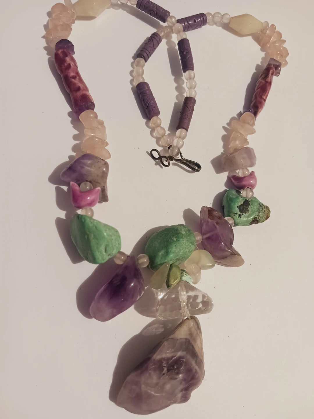 Genuine Raw Amethyst,  Turquoise Rose Quartz Necklace - photo 2