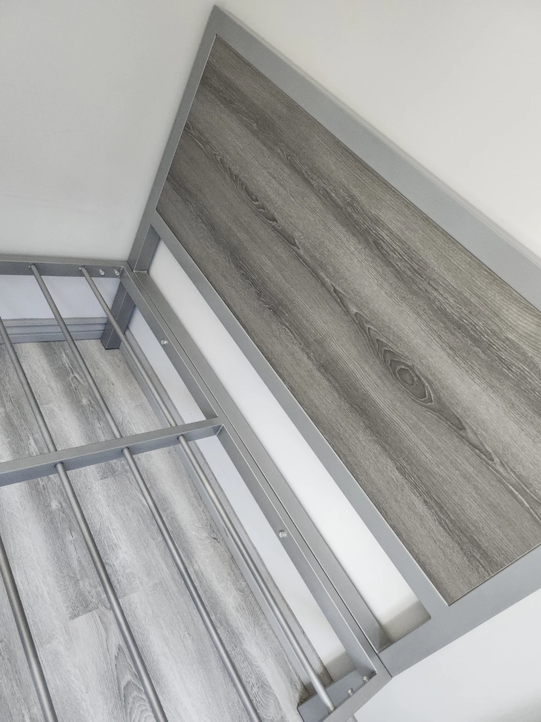Metal Bed Frame with Wood-Look Headboard