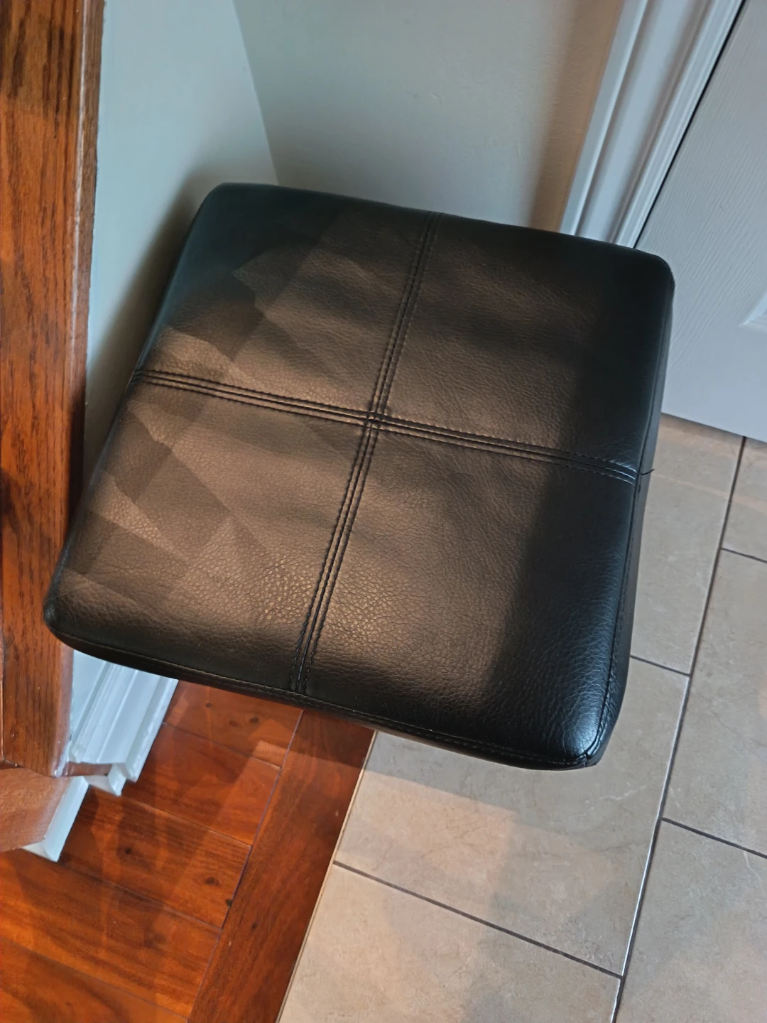 Black Faux Leather Storage Ottoman