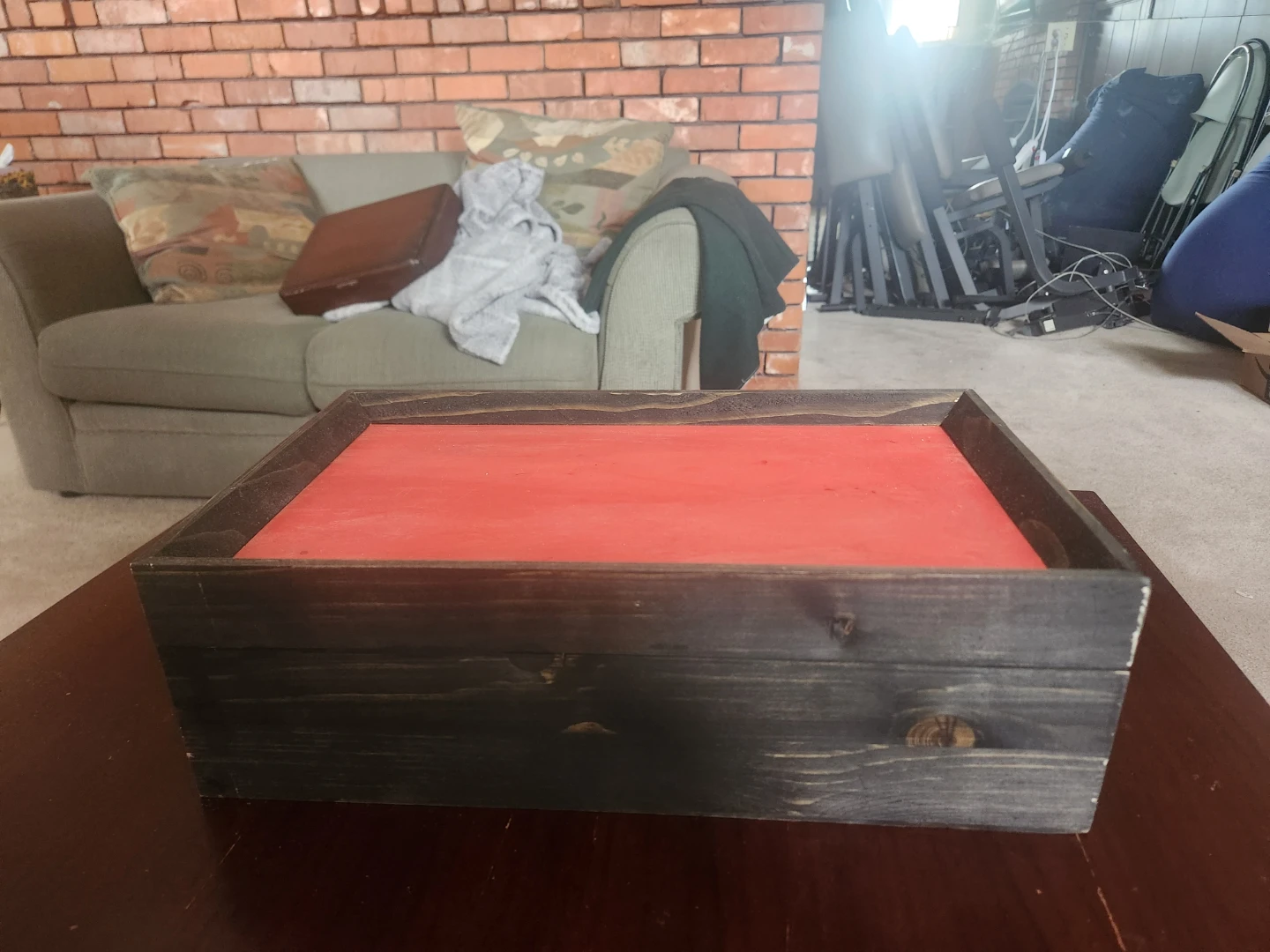 Handmade Wooden Box stained black and red.